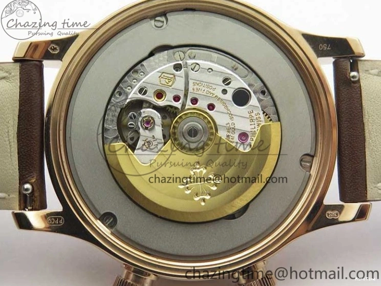 MIROTIME 0423 Calatrava 5524R Pilot Travel Time RG GRF Brown Dial on Brown Leather Strap MIYOTA TopPick 7155